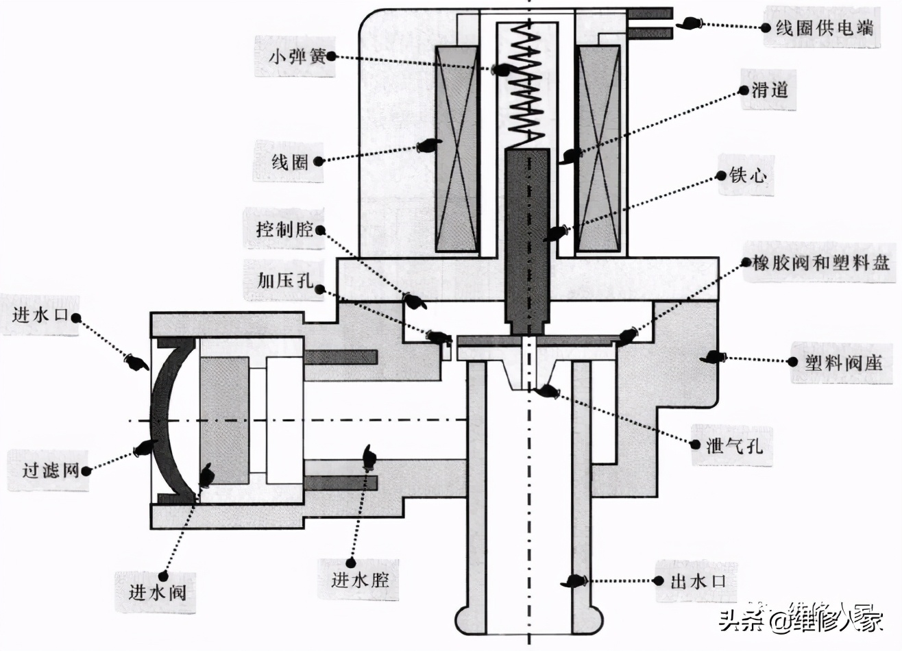 小天鹅洗衣机进水阀拆解图图解进水电磁阀部件结构