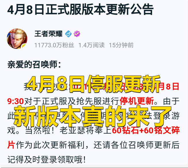 4月8日，王者荣耀新赛季真的来了！艾琳上线，老玩家有补偿