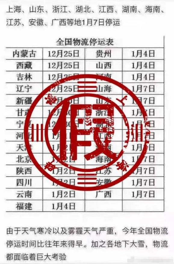 2021春节快递停运时间表是真的吗？春节物流停运什么时候开始？