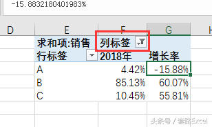 透视表计算增长率和占比