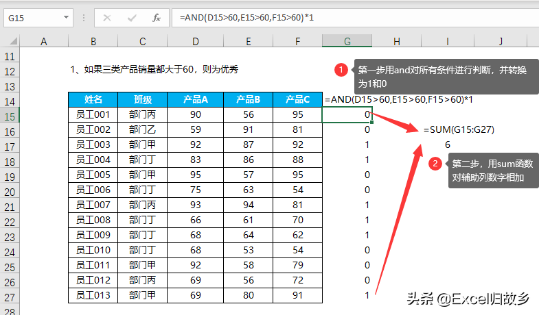 Excel函数：AND函数与乘法的关系，学逻辑必须了解的关系