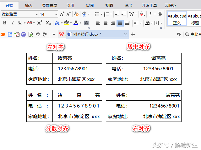 Word入门：图解10种对齐方式的区别