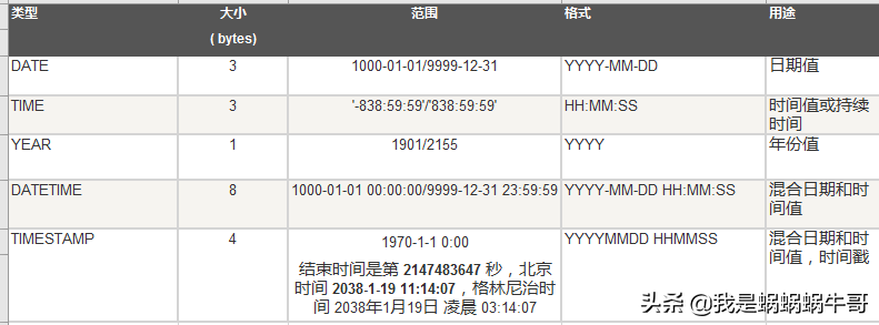 蜗牛哥：MySQL 数据类型详解