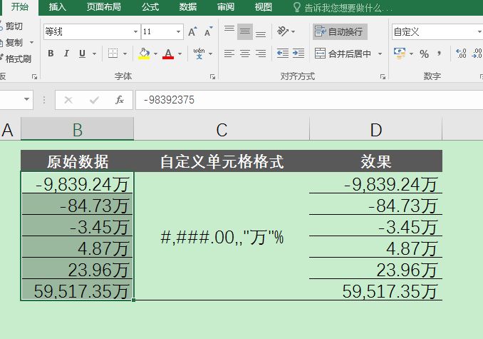 【Excel】报表里，如何设置仅保留2位小数的万元自定义格式