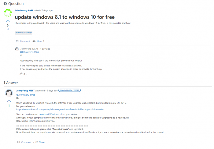 微软员工：Windows 7/8.1依然可免费升级到Windows 10