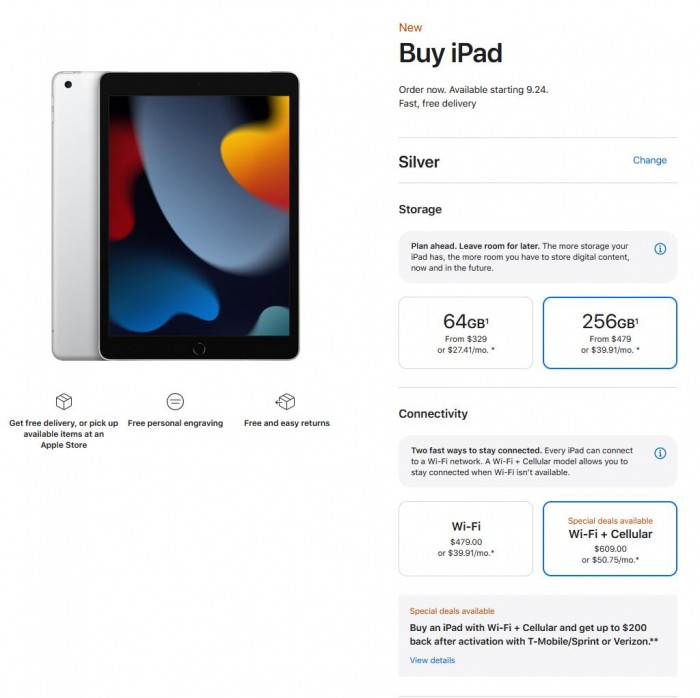 苹果美国官网已接受iPad 9和iPad Mini 6预订 9月24日发货