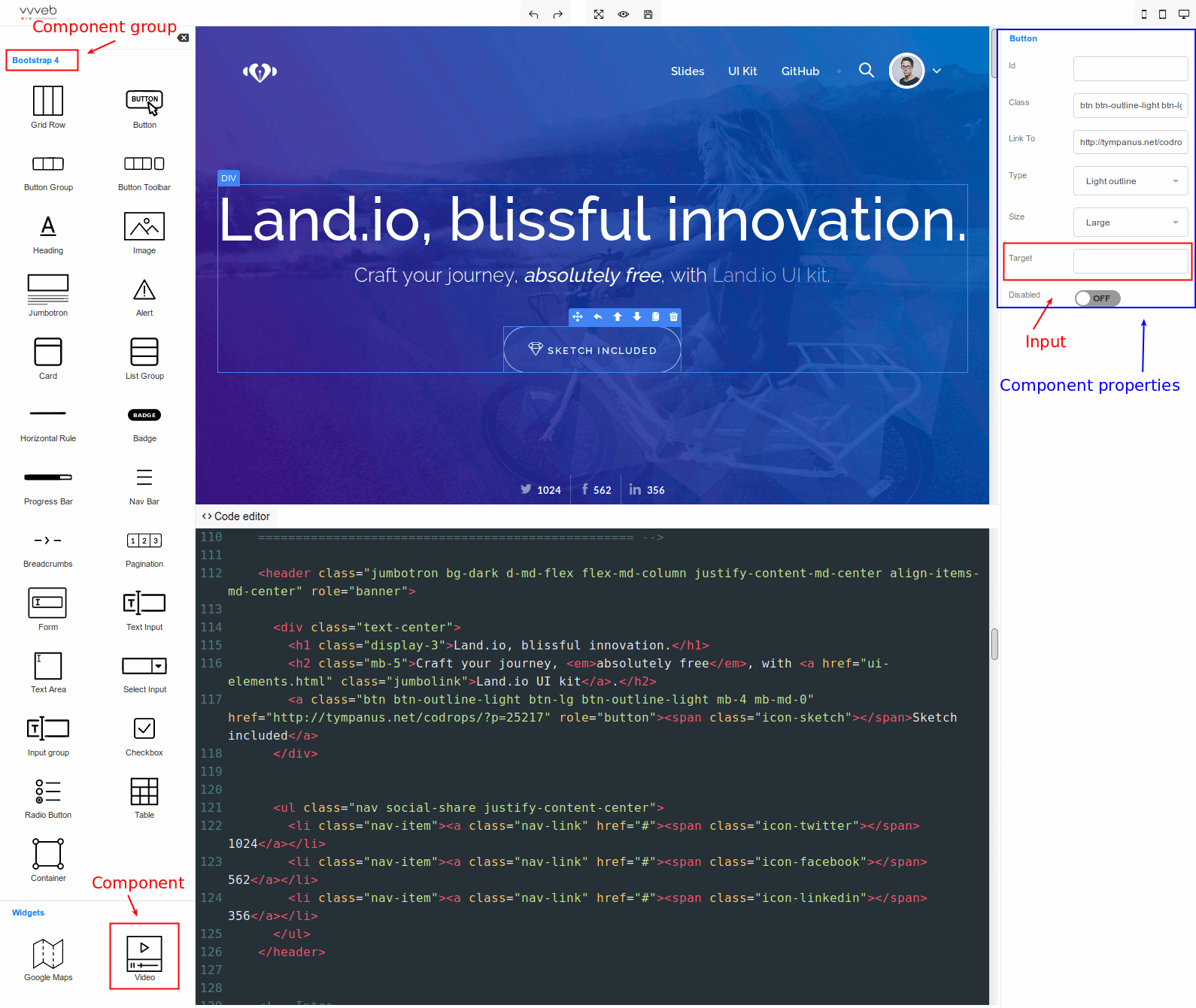 网页设计，使用拖拽的方式生成网页！JavaScript库——VvvebJs