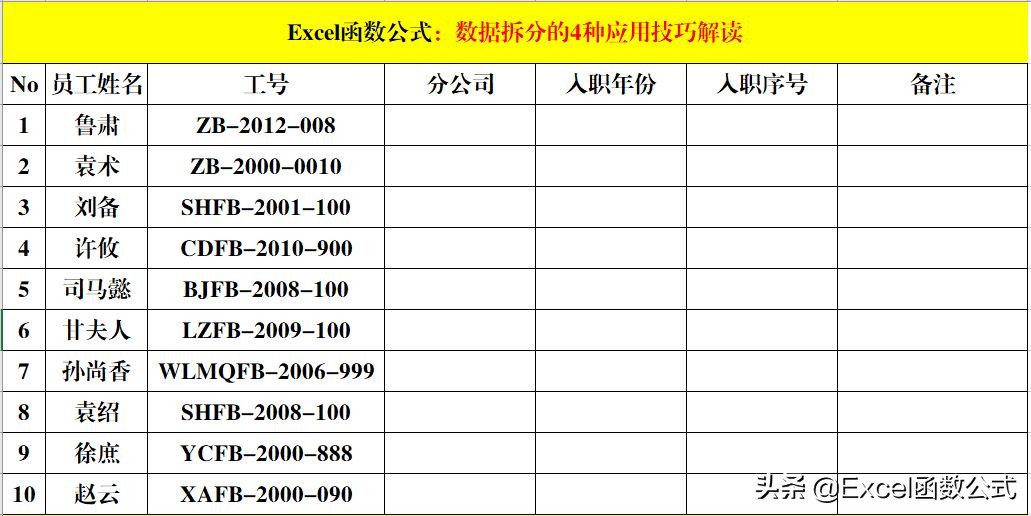 Excel中数据拆分的4种技巧，简单高效，易学易懂