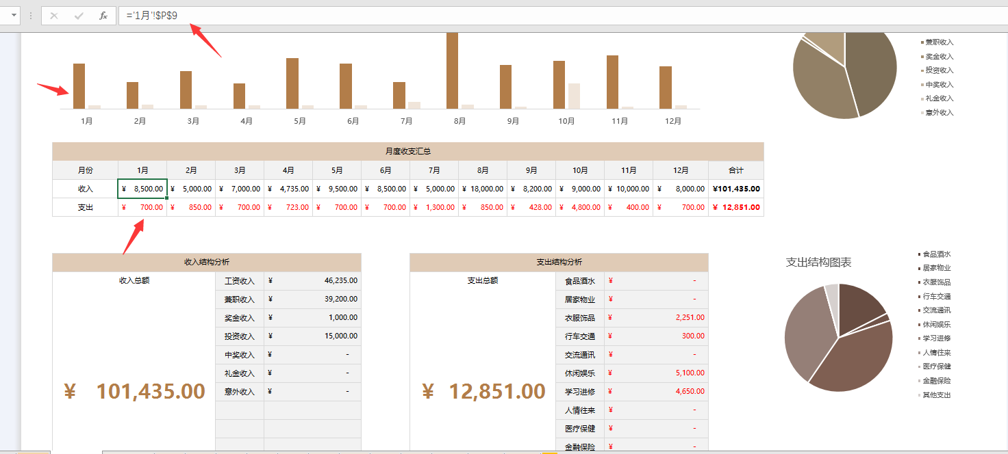 Excel收支记账管理系统，函数自动统计，图表动态显示无脑轻松