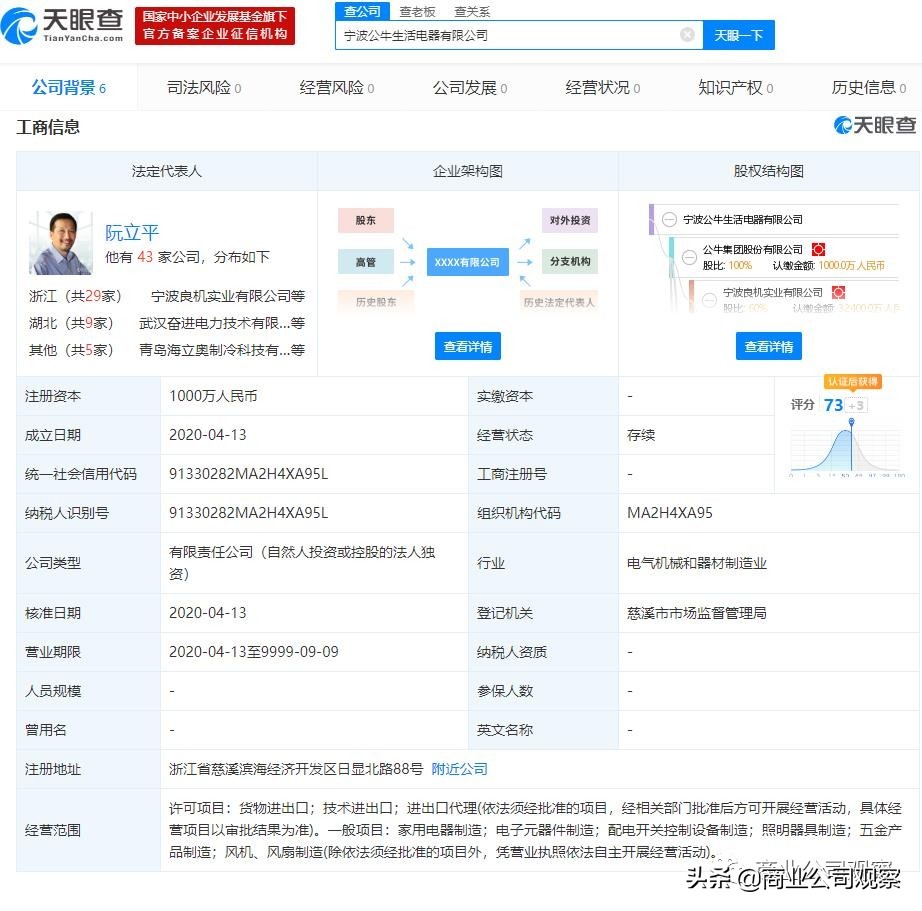 公牛电器在宁波成立子公司，主营电子元器件制造等